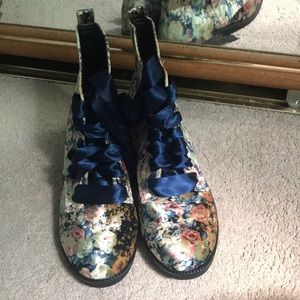 Floral Velvet Combat Boots